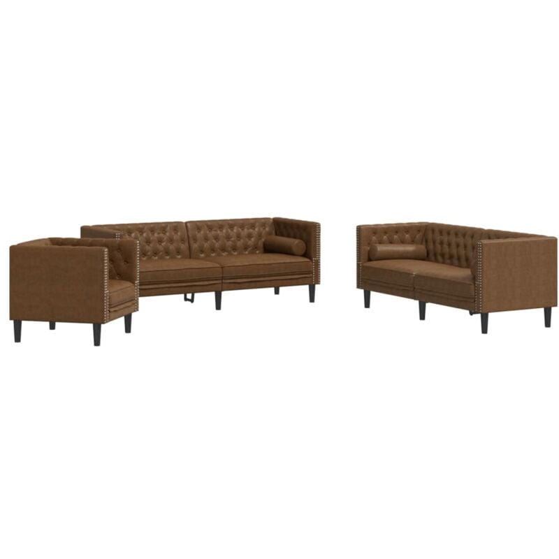 foto del prodotto vidaxl divani chesterfield 3pz cuscini marrone similpelle scamosciata