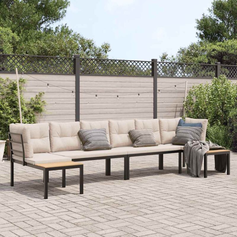 foto del prodotto vidaxl divani giardino con cuscini 4pz neri acciaio verniciato polvere