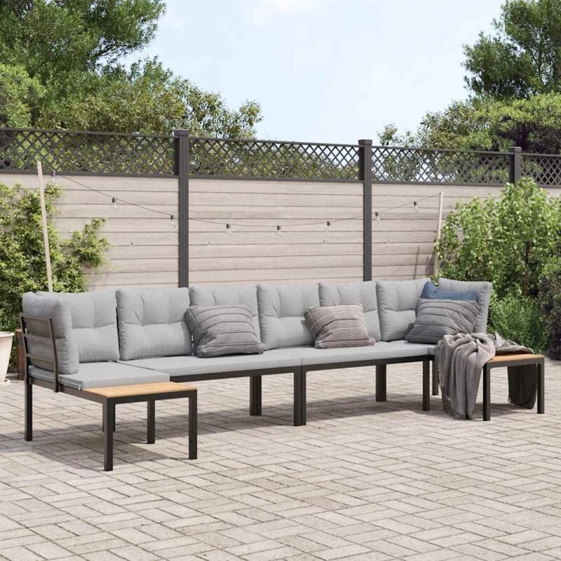 foto del prodotto vidaxl divani giardino con cuscini 4pz neri acciaio verniciato polvere