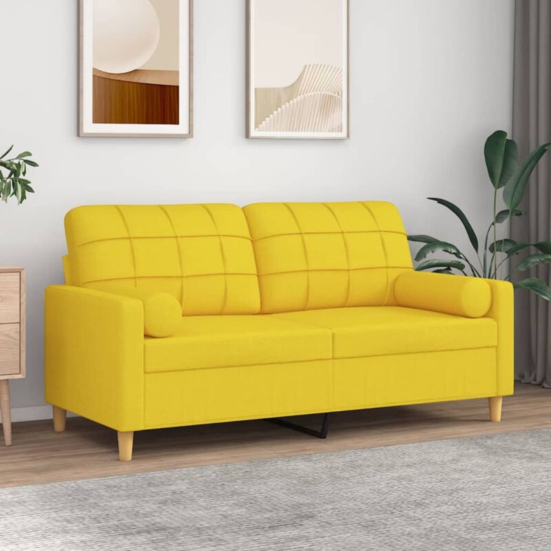 foto del prodotto vidaxl divano a 2 posti con cuscini giallo chiaro 140 cm in tessuto