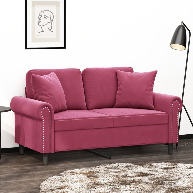foto del prodotto vidaxl divano a 2 posti con cuscini rosso vino 120 cm in velluto 572681