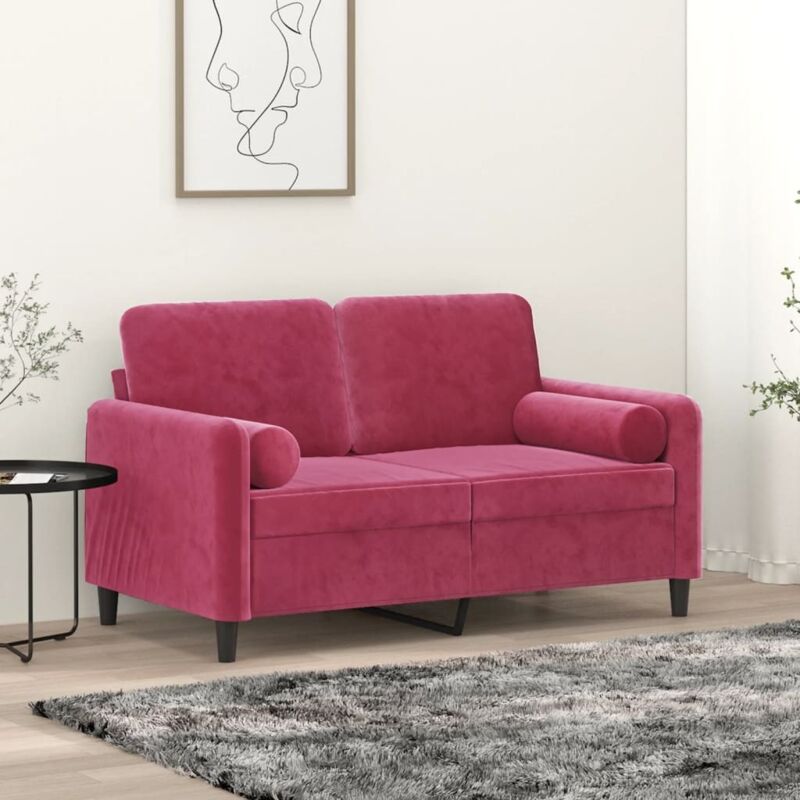 foto del prodotto vidaxl divano a 2 posti con cuscini rosso vino 120 cm in velluto