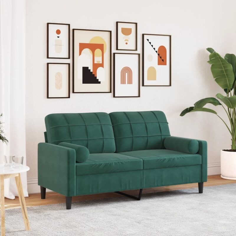 foto del prodotto vidaxl divano a 2 posti con cuscini verde scuro 140 cm in velluto