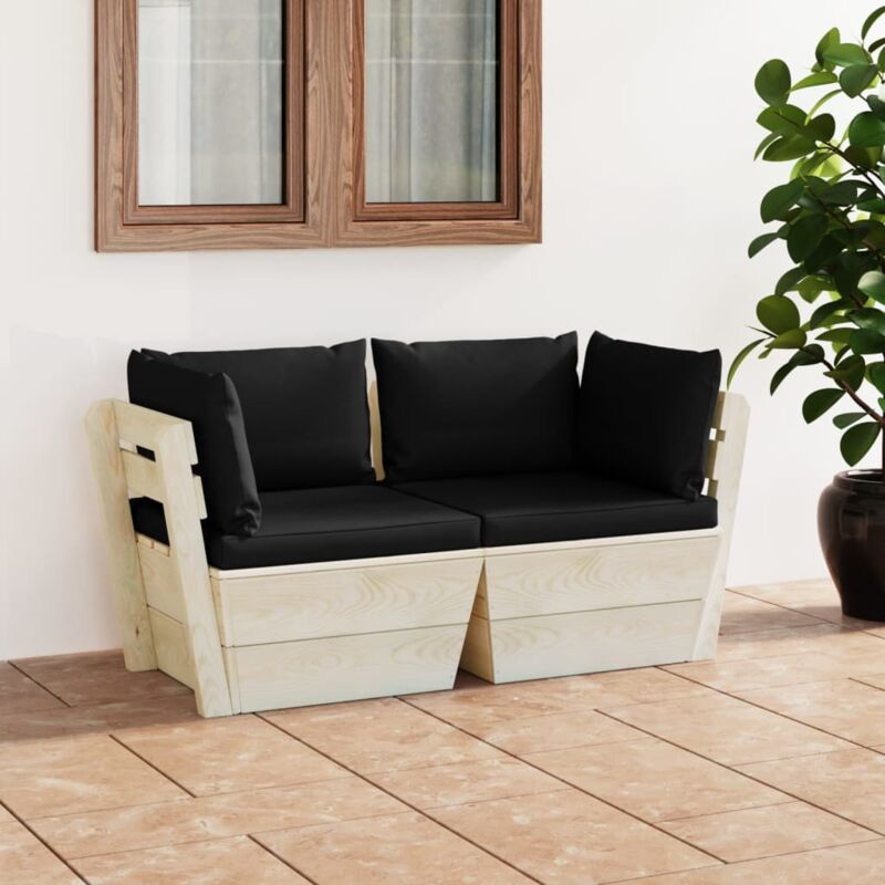 foto del prodotto vidaxl divano a 2 posti da esterni in pallet in robusto legno con cuscini vari colori colore nero