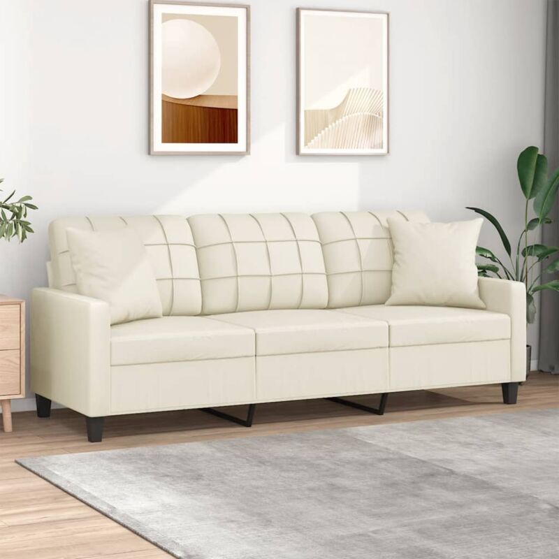 foto del prodotto vidaxl divano a 3 posti con cuscini crema 180 cm in similpelle