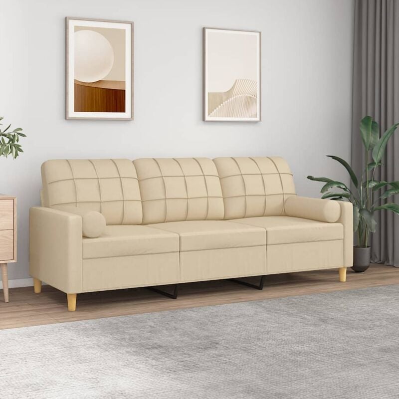 foto del prodotto vidaxl divano a 3 posti con cuscini crema 180 cm in tessuto