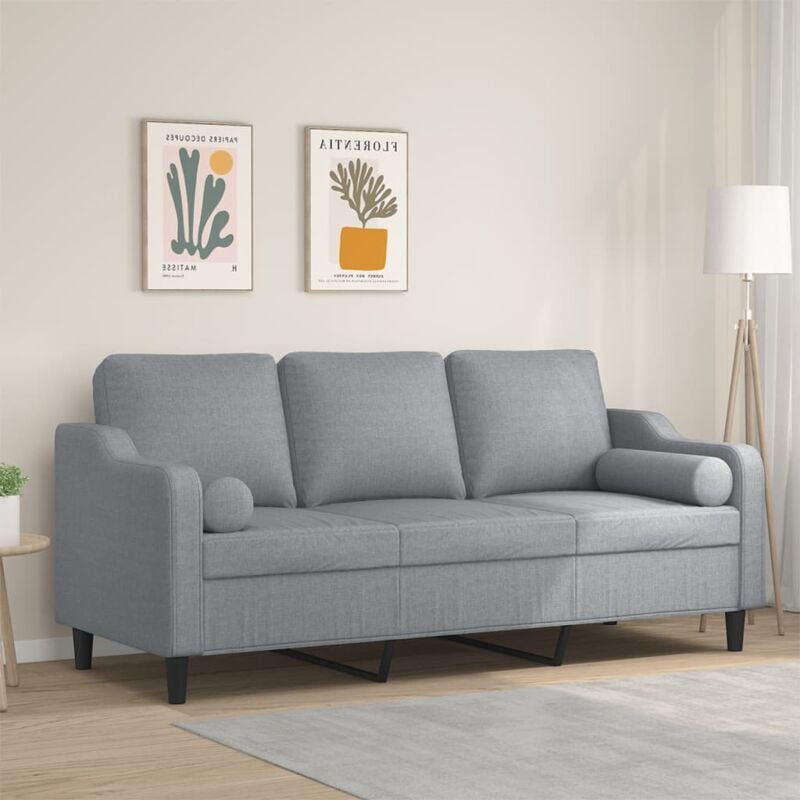 foto del prodotto vidaxl divano a 3 posti con cuscini grigio chiaro 180 cm in tessuto