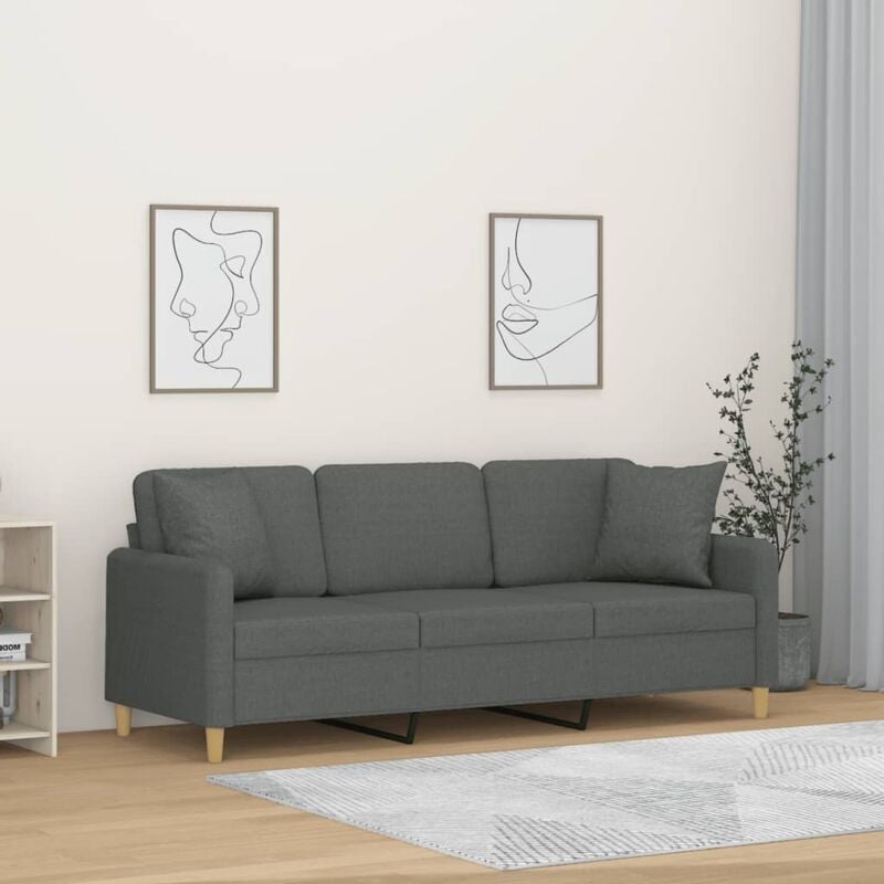 foto del prodotto vidaxl divano a 3 posti con cuscini grigio scuro 180 cm in tessuto