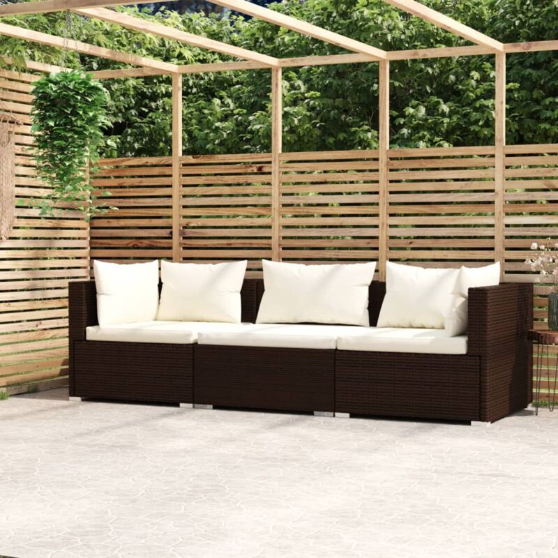 foto del prodotto vidaxl divano a 3 posti con cuscini in polyrattan marrone