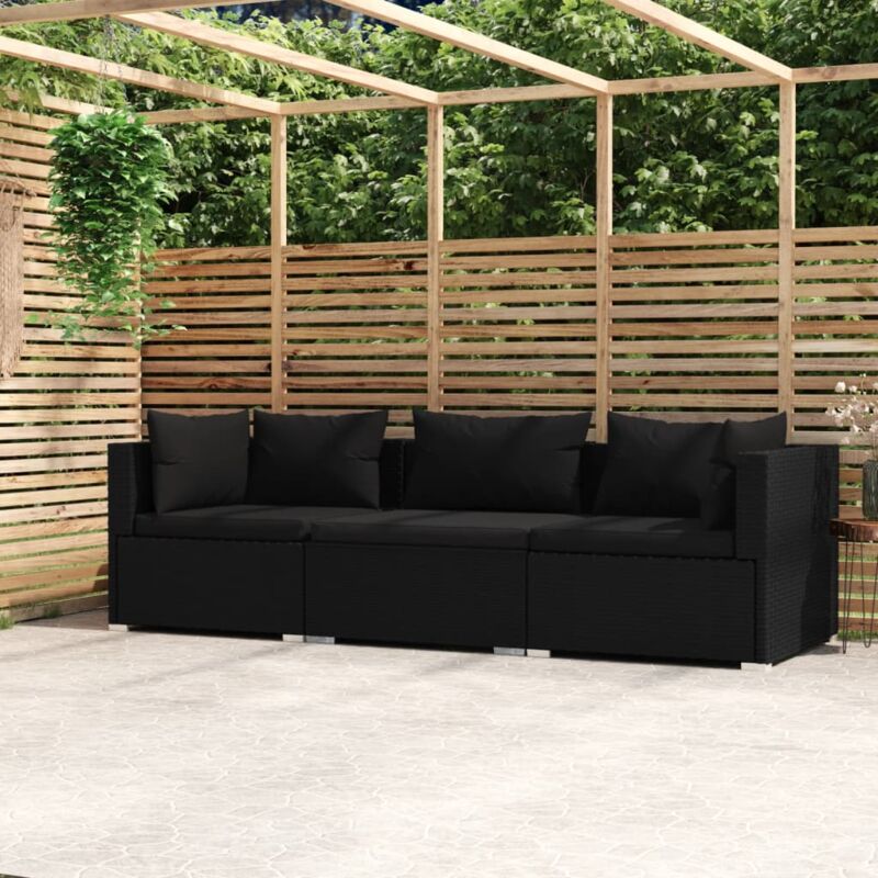 foto del prodotto vidaxl divano a 3 posti con cuscini in polyrattan nero