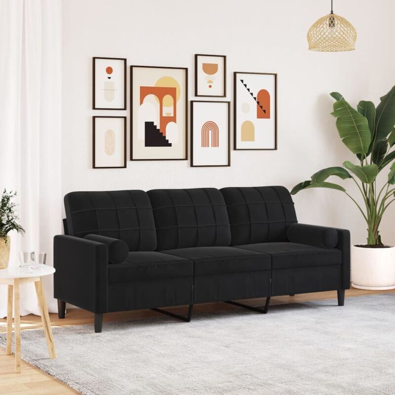 foto del prodotto vidaxl divano a 3 posti con cuscini nero 180 cm in velluto