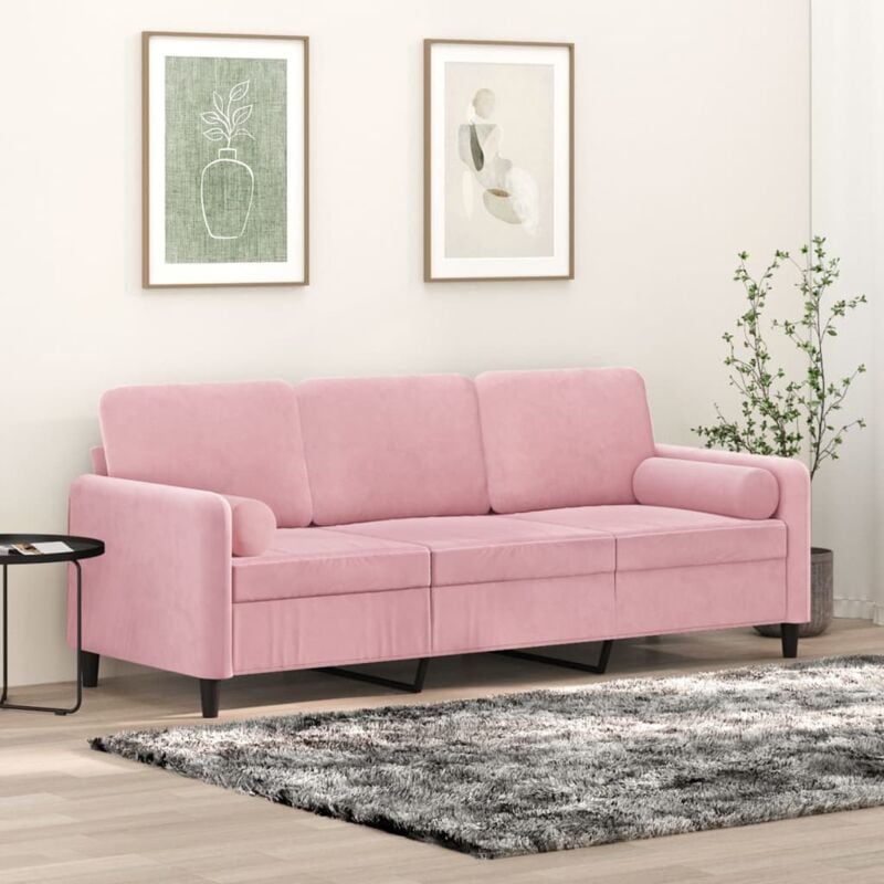 foto del prodotto vidaxl divano a 3 posti con cuscini rosa 180 cm in velluto