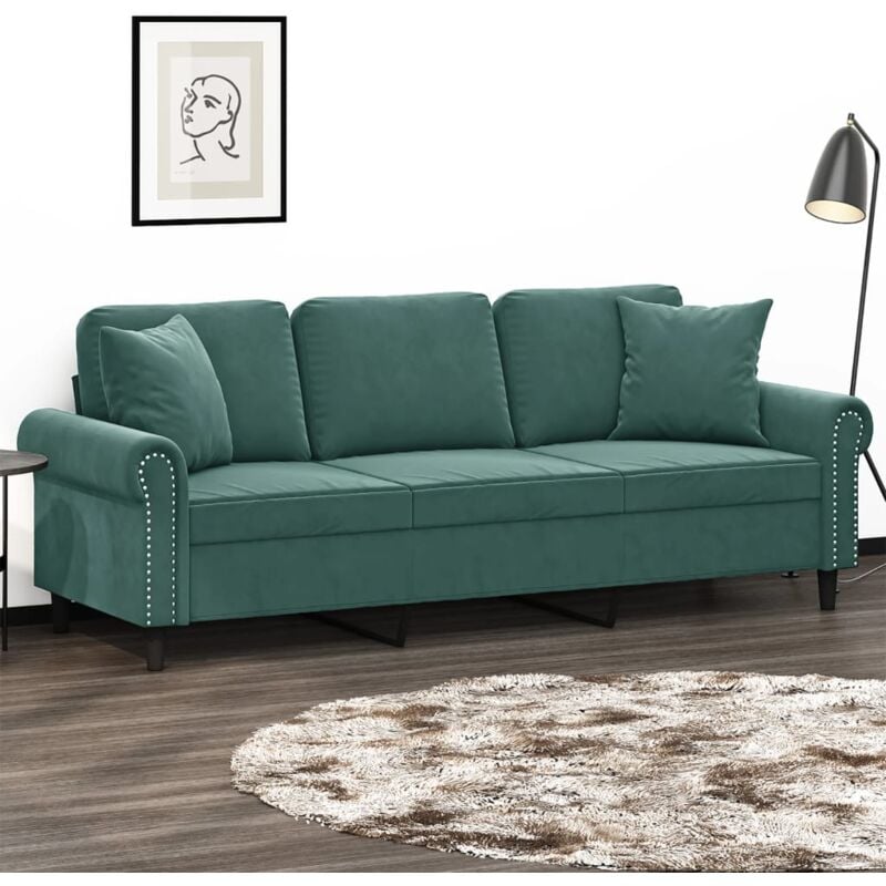 foto del prodotto vidaxl divano a 3 posti con cuscini verde scuro 180 cm in velluto