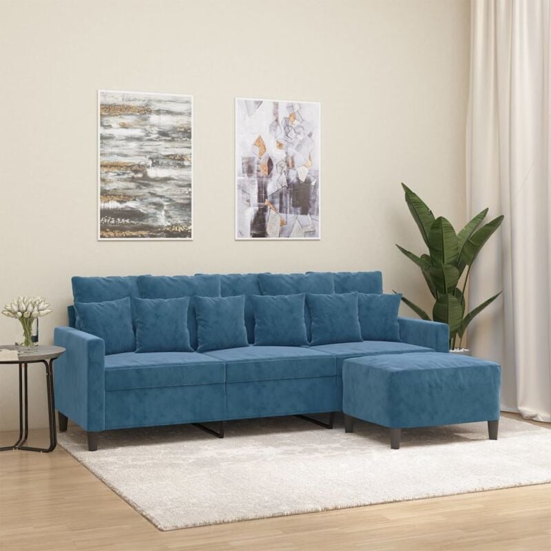 foto del prodotto vidaxl - divano a 3 posti con poggiapiedi blu 180 cm in velluto