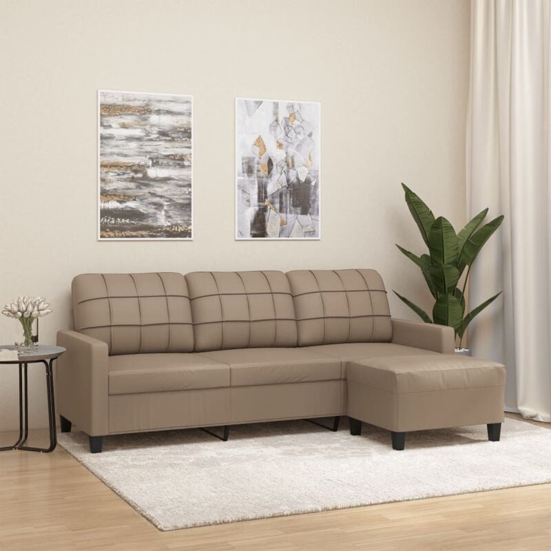 foto del prodotto vidaxl divano a 3 posti con poggiapiedi cappuccino 180cm in similpelle