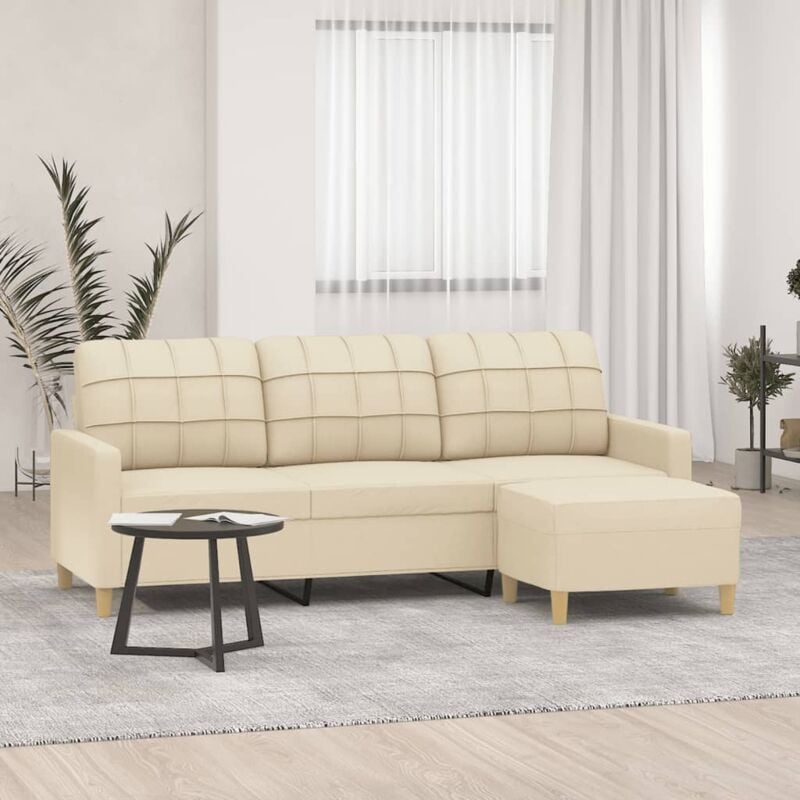 foto del prodotto vidaxl divano a 3 posti con poggiapiedi crema 180 cm in tessuto