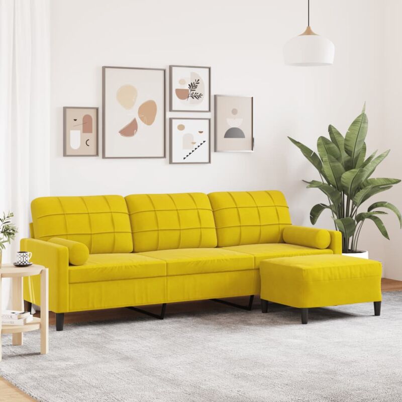 foto del prodotto vidaxl divano a 3 posti con poggiapiedi giallo 210 cm in velluto 898399