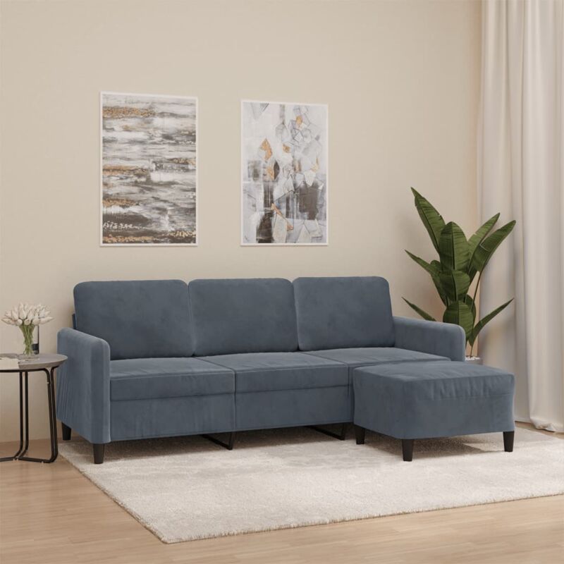foto del prodotto vidaxl divano a 3 posti con poggiapiedi grigio scuro 180 cm in velluto