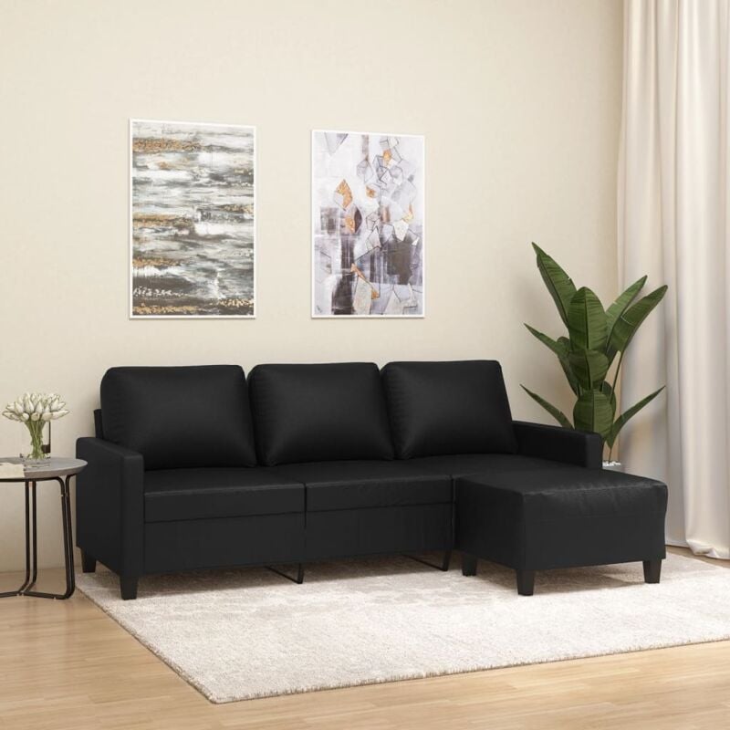 foto del prodotto vidaxl divano a 3 posti con poggiapiedi nero 180 cm in similpelle