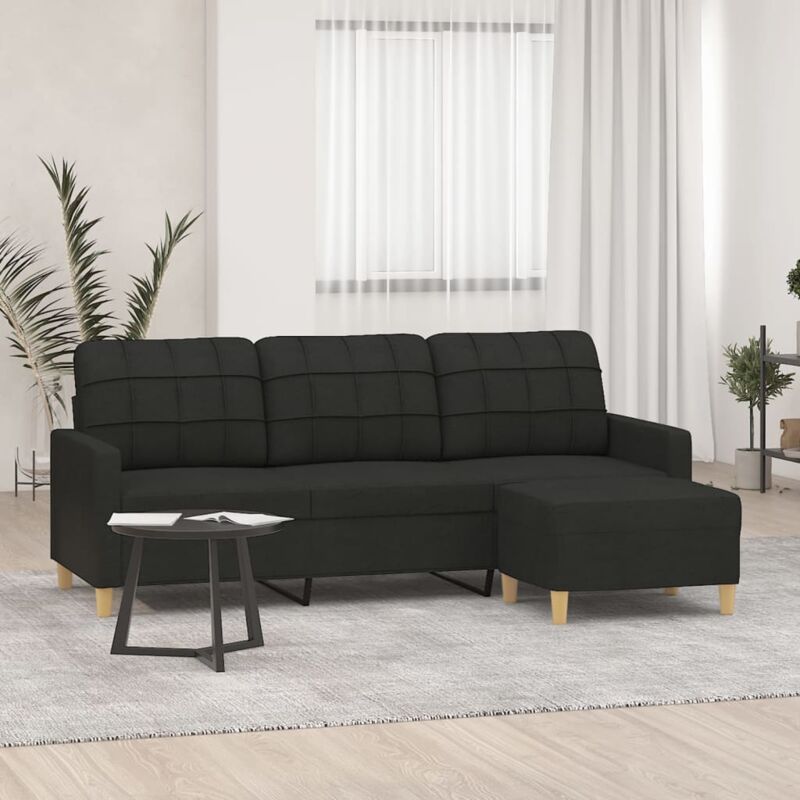 foto del prodotto vidaxl divano a 3 posti con poggiapiedi nero 180 cm in tessuto
