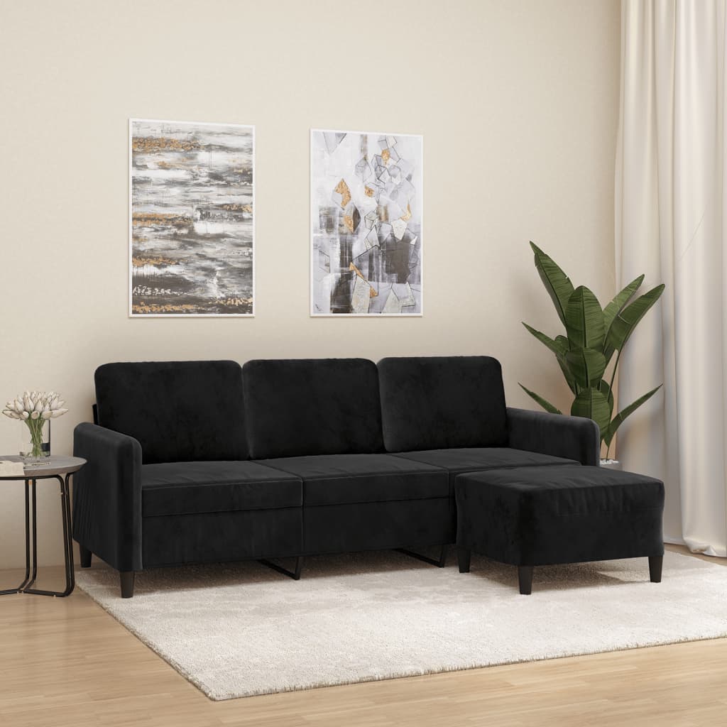 foto del prodotto vidaxl divano a 3 posti con poggiapiedi nero 180 cm in velluto