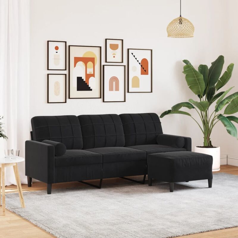 foto del prodotto vidaxl divano a 3 posti con poggiapiedi nero 180 cm in velluto