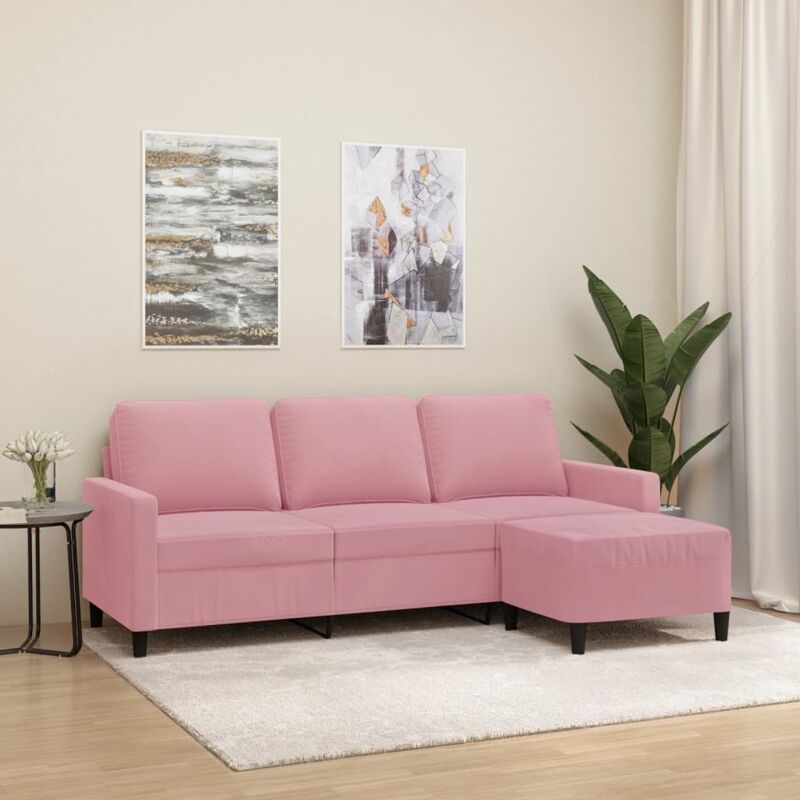 foto del prodotto vidaxl divano a 3 posti con poggiapiedi rosa 180 cm in velluto