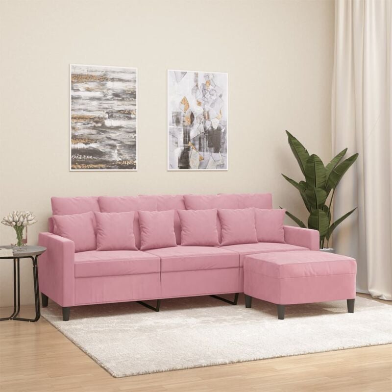 foto del prodotto vidaxl divano a 3 posti con poggiapiedi rosa 180 cm in velluto