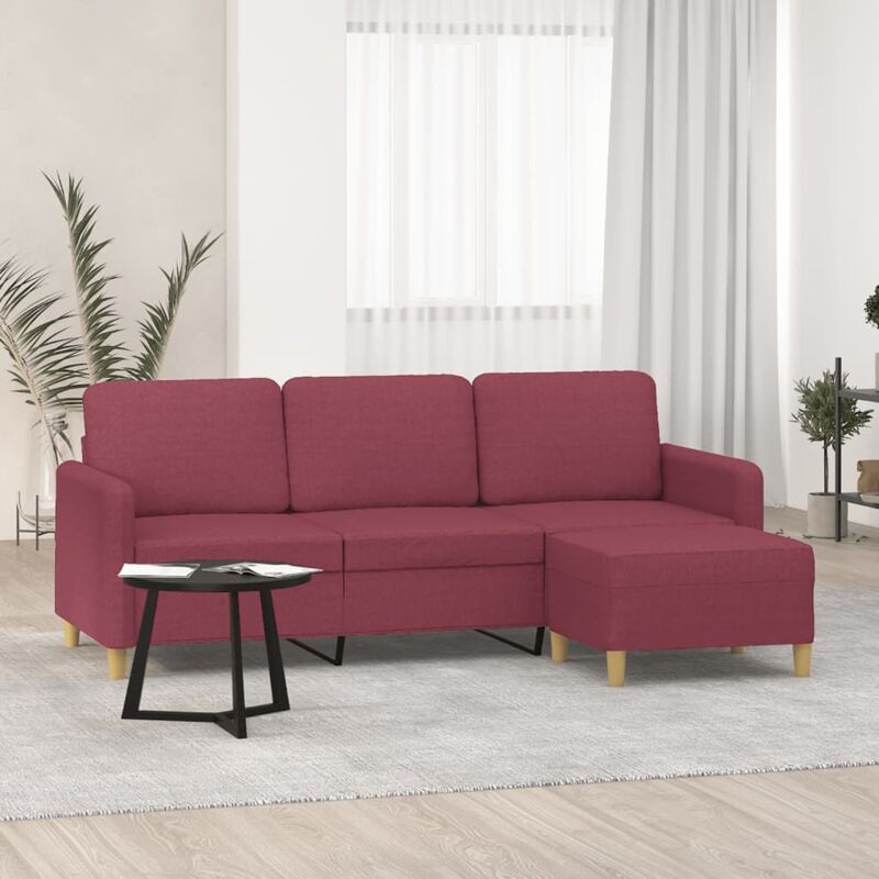 foto del prodotto vidaxl divano a 3 posti con poggiapiedi rosso vino 180 cm in tessuto 104062