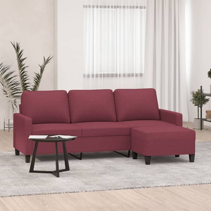foto del prodotto vidaxl divano a 3 posti con poggiapiedi rosso vino 180 cm in tessuto