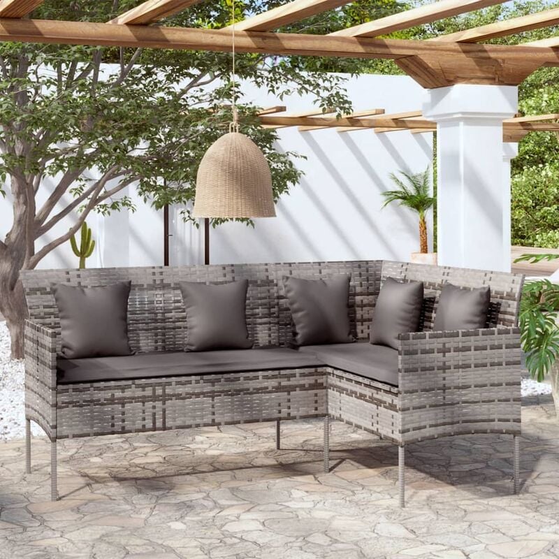 foto del prodotto vidaxl divano a forma di l con cuscini in polyrattan grigio 528493