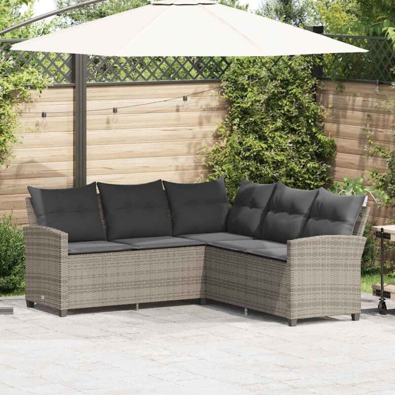 foto del prodotto vidaxl divano a forma di l con cuscini in polyrattan grigio