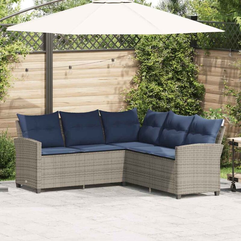 foto del prodotto vidaxl divano a forma di l con cuscini in polyrattan grigio