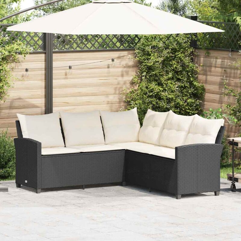 foto del prodotto vidaxl divano a forma di l con cuscini in polyrattan nero