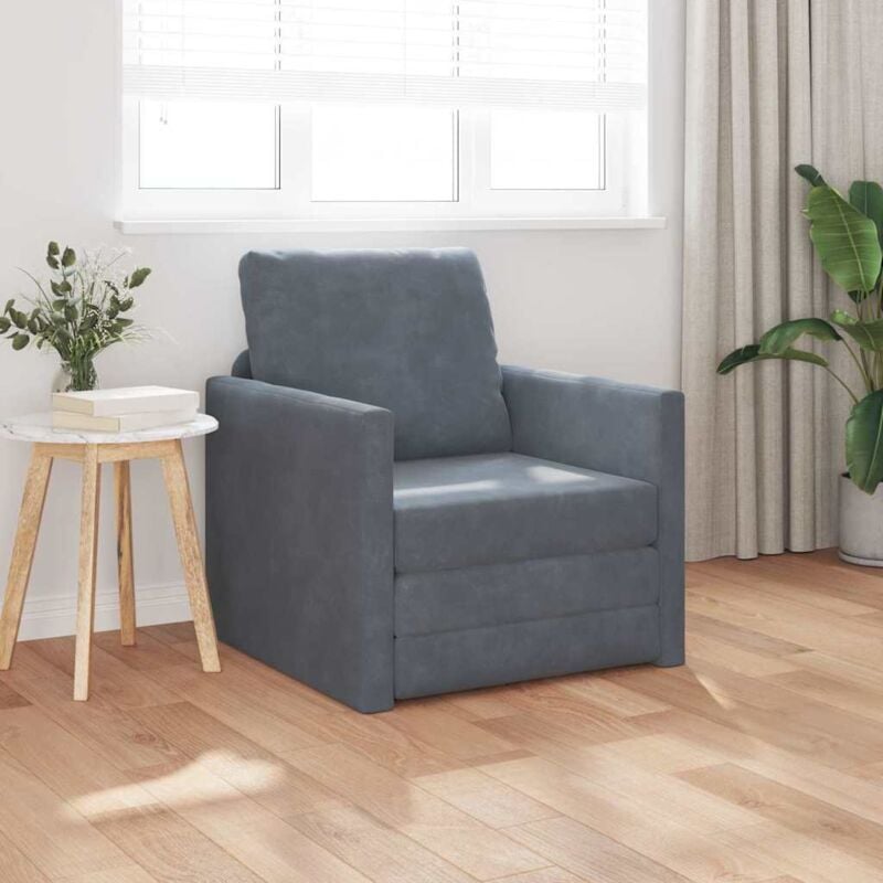 foto del prodotto vidaxl divano a pavimento singolo convertibile in velluto 74x77x81 cm grigio scuro
