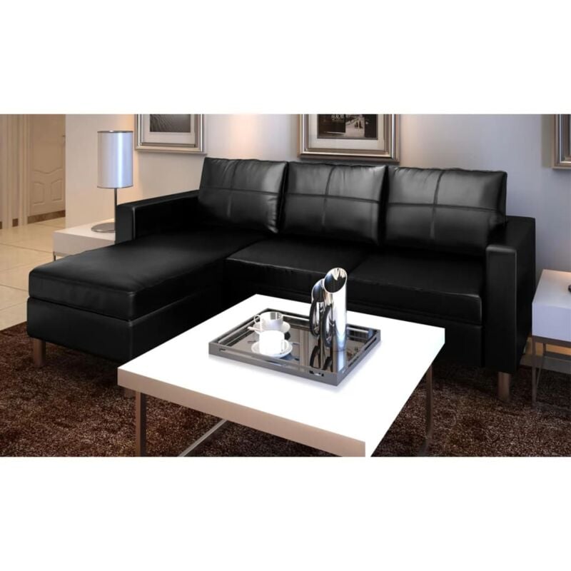 foto del prodotto vidaxl divano angolare sof in ecopelle arredo soggiorno pouf reversibile 188x122x77 coloreprincipale nero