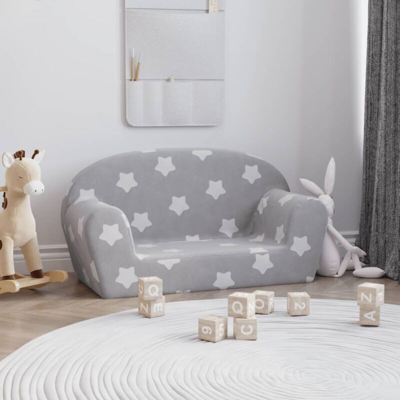 foto del prodotto vidaxl divano bambini 2 posti grigio chiaro con stelle morbido peluche