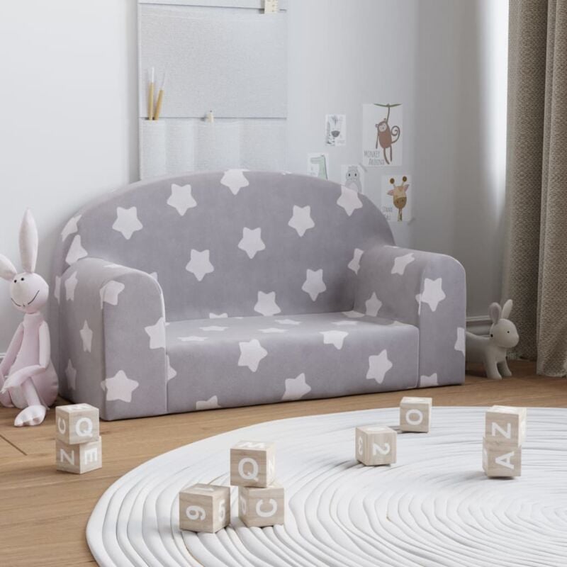 foto del prodotto vidaxl divano bambini 2 posti grigio chiaro con stelle morbido peluche