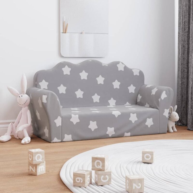 foto del prodotto vidaxl divano bambini 2 posti grigio chiaro con stelle morbido peluche