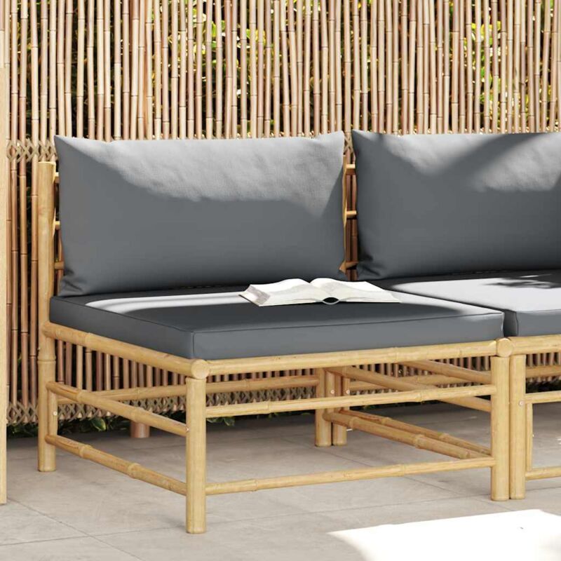 foto del prodotto vidaxl divano centrale da giardino con cuscini grigio scuro in bamb 