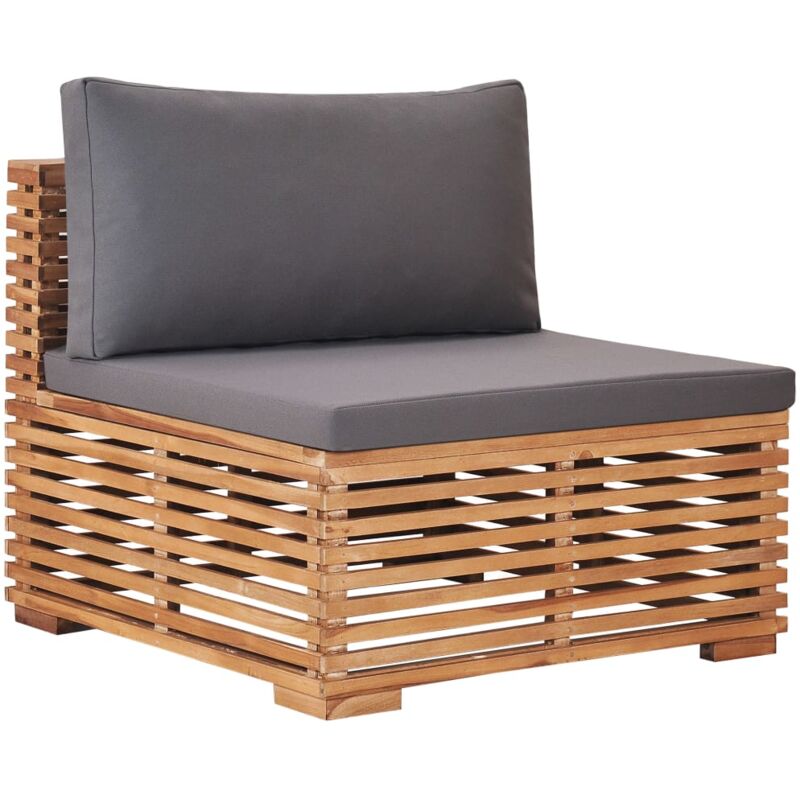 foto del prodotto vidaxl divano centrale da giardino con cuscino grigio massello di teak