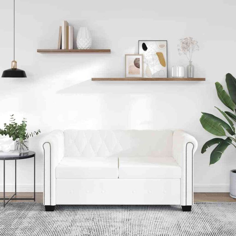 foto del prodotto vidaxl divano chesterfield a 2 posti in finta pelle bianco