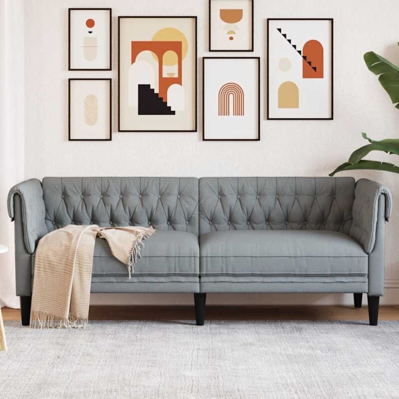 foto del prodotto vidaxl divano chesterfield a 3 posti grigio chiaro in tessuto