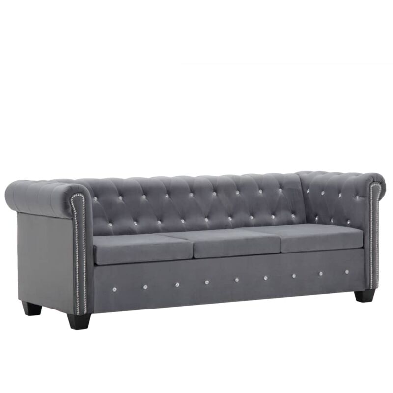 foto del prodotto vidaxl divano chesterfield a 3 posti in velluto 199x75x72 cm grigio