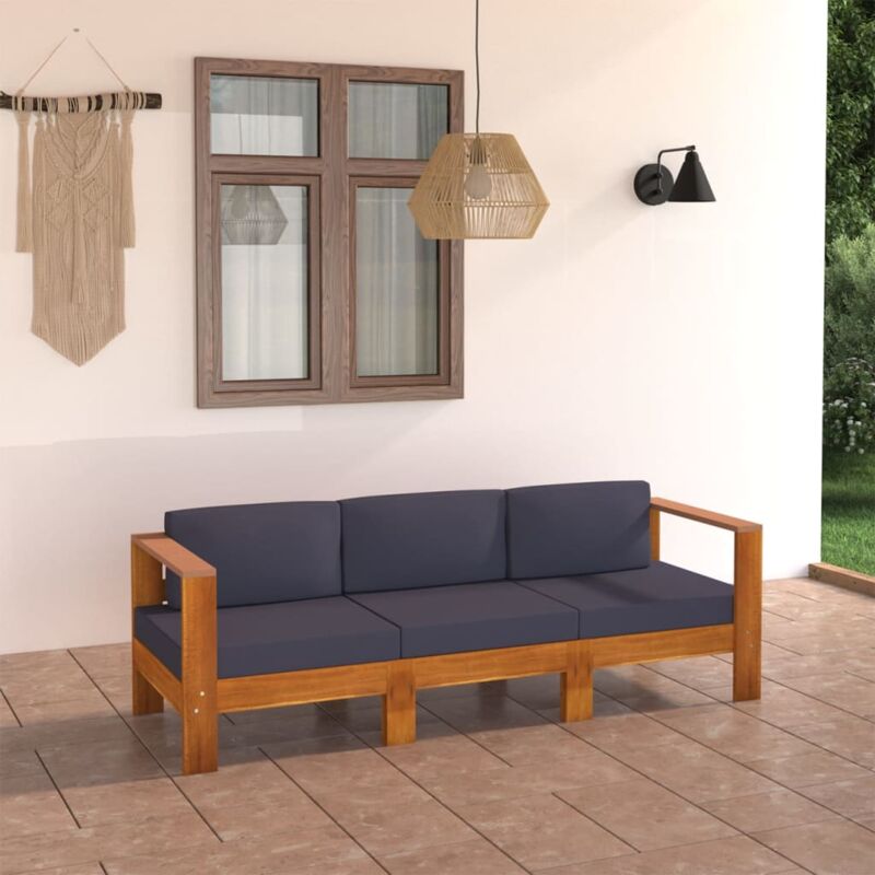 foto del prodotto vidaxl divano da giardino 3 posti cuscini grigio scuro legno di acacia