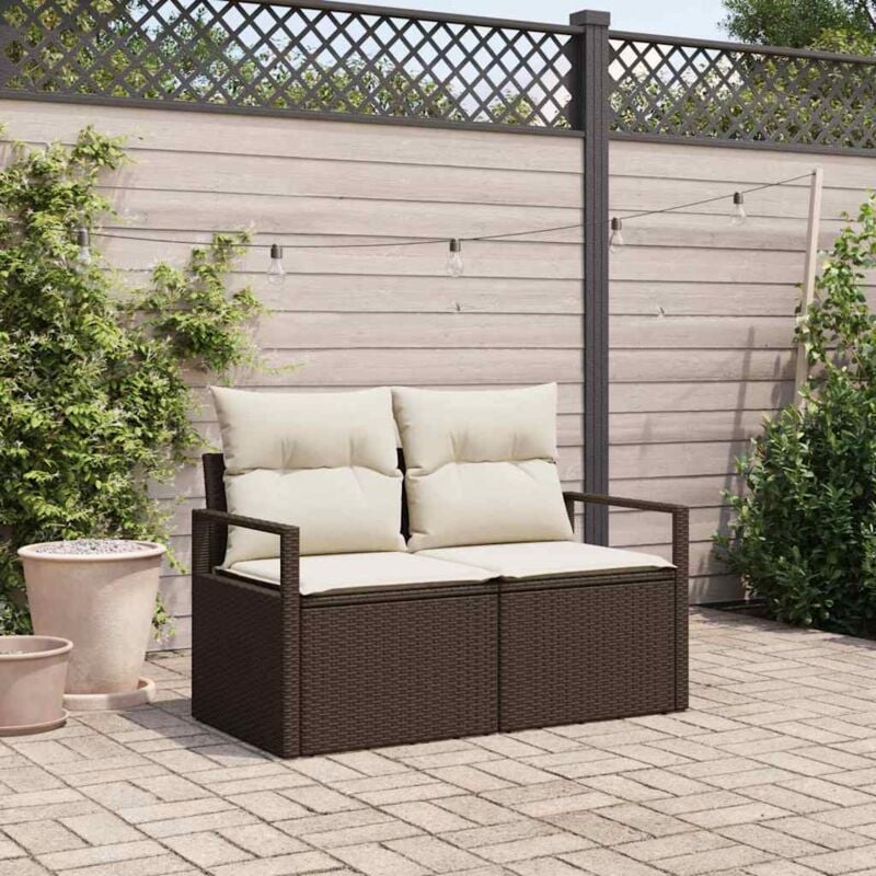 foto del prodotto vidaxl divano da giardino a 2 posti con contenitore e cuscini in polyrattan marrone