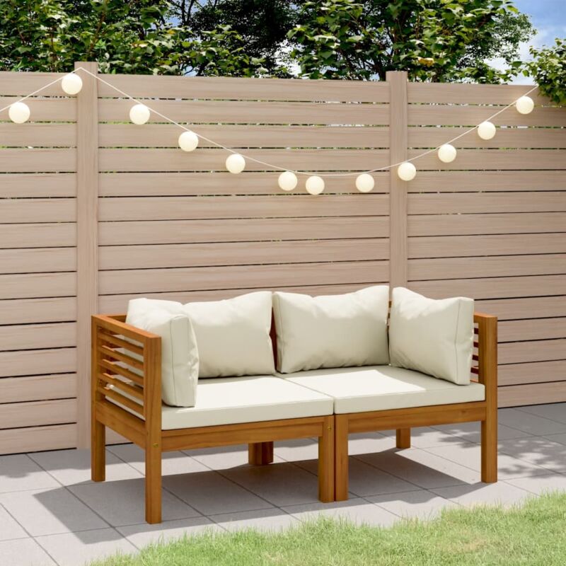 foto del prodotto vidaxl divano da giardino a 2 posti con cuscino crema massello acacia