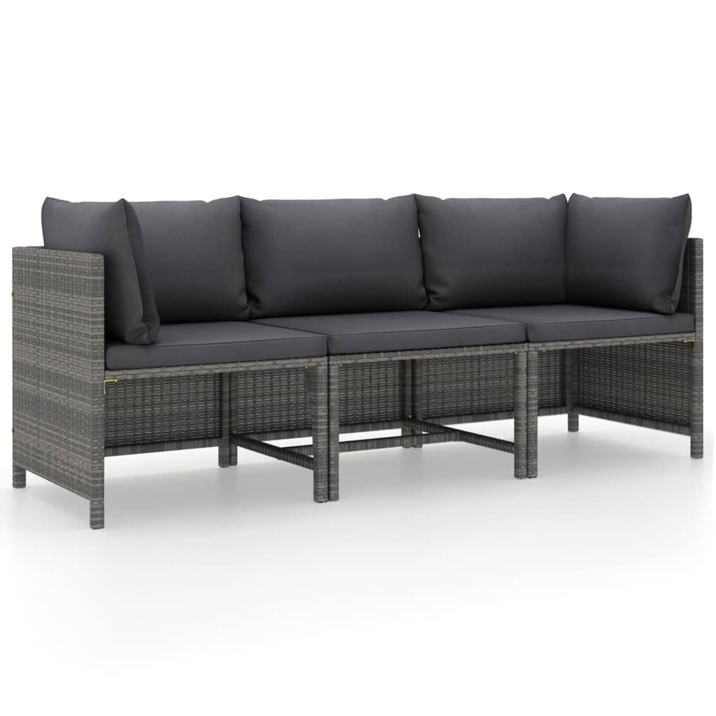 foto del prodotto vidaxl divano da giardino a 3 posti con cuscini in polyrattan grigio