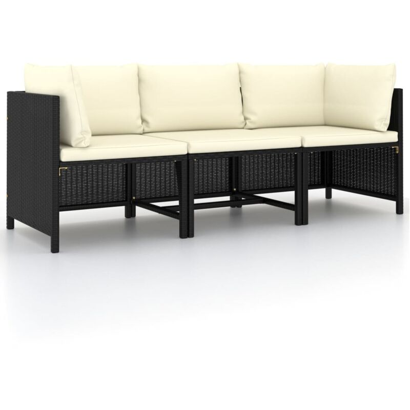 foto del prodotto vidaxl divano da giardino a 3 posti con cuscini in polyrattan nero