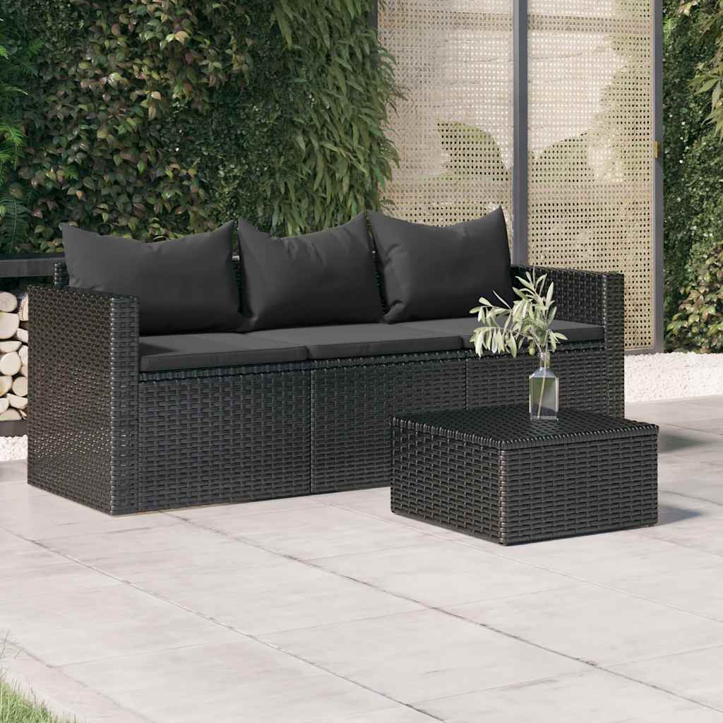 foto del prodotto vidaxl divano da giardino a 3 posti con cuscini nero in polyrattan